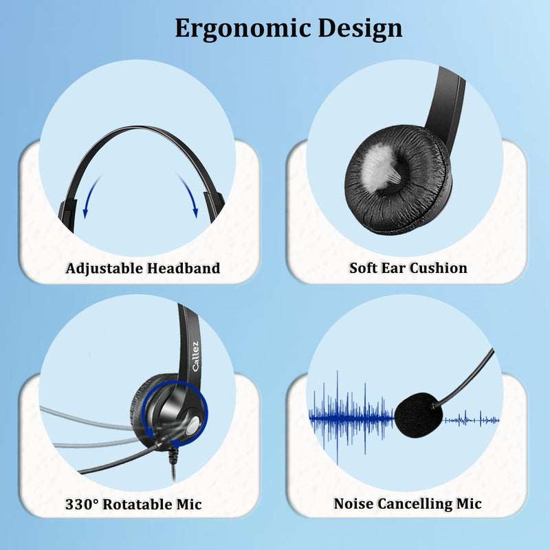 [AUSTRALIA] - Callez RJ9 Phone Headset with Noise Cancelling Mic & Volume Controls, Telephone Headset Compatible with Avaya Plantronics Mitel ShoreTel Digium Nortel NEC Toshiba Aastra Office Landline Deskphones Black 