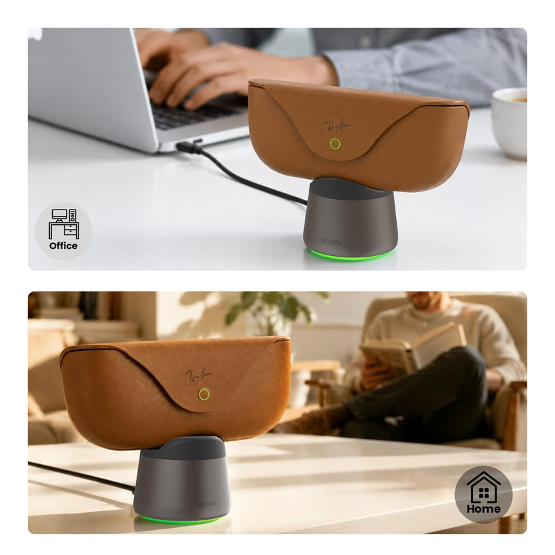 Nillkin RayDock Charging Stand for Ray-Ban Meta Glasses Case (Gen 1 & 2) | Aluminum, LED Light Charging Dock, Stable Anti-Slip, Smart Glasses Accessories, Display for Home & Office, Brown