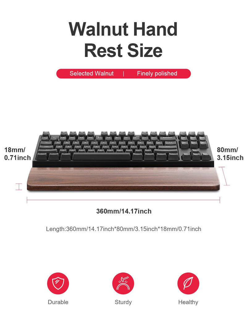Meatanty Wooden Keyboard Wrist Rest,Ergonomic TKL Gaming Walnut Keyboard Rest,Mechanical Keyboard Wrist Pad,Hard Wrist Rest Palm Rest Supports Computer, Laptop Comfortable Typing Pain Relief (14.17") Medium (14.17")