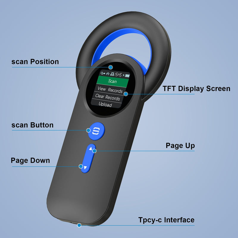 Symcode Bluetooth Pet Microchip Reader Wireless RFID Animal Chip ID Reader Scanner Animal ID Tag Handheld Scanner Animal Tag Reader EMID FDX-B(ISO11784/11785) 134.2KHz/125KHz Pet Microchip Scanner Q30