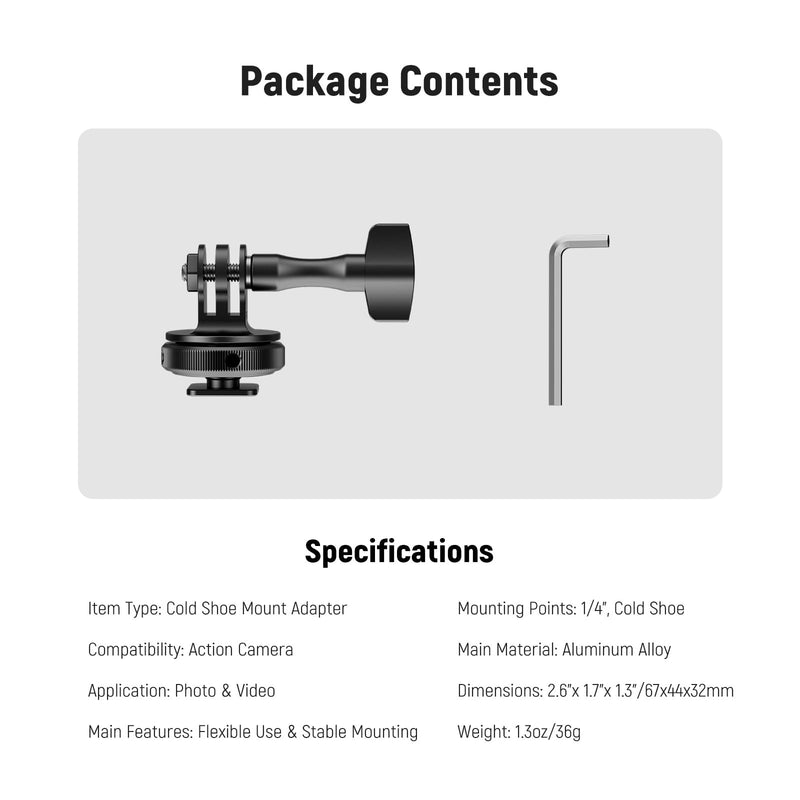 [AUSTRALIA] - NEEWER Action Camera Cold Shoe Mount Adapter Compatible with GoPro Accessories Go Pro DJI Insta360 AKASO, Metal 1/4" Thread Hot Shoe Mount for Mini Tripod Selfie Stick, 180° Tilt, GP-63 