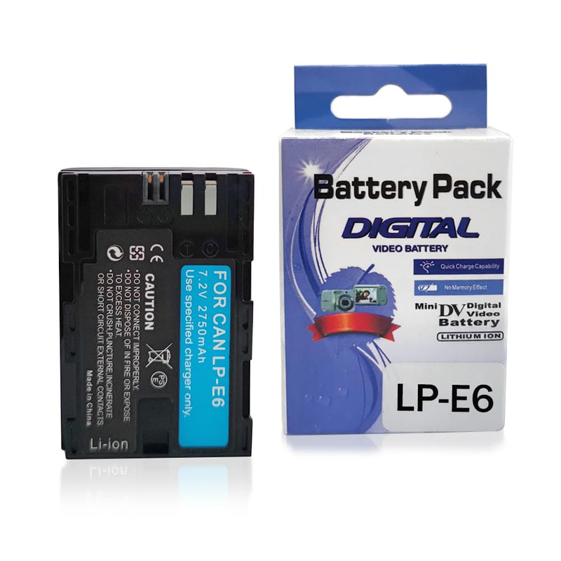 2 Pack LP-E6/LP-E6N/LP-E6NH 2750mAh High-Capacity Battery for Canon EOS R Series (R,R5,R5 Mark II,R5C,R6,R6II,R7), 5D Series (II,III,IV,5DS,5DS R), 90D/80D/70D/60D/60Da,6D (6D,II),7D (7D,II),XC10/XC15 2 Batteries