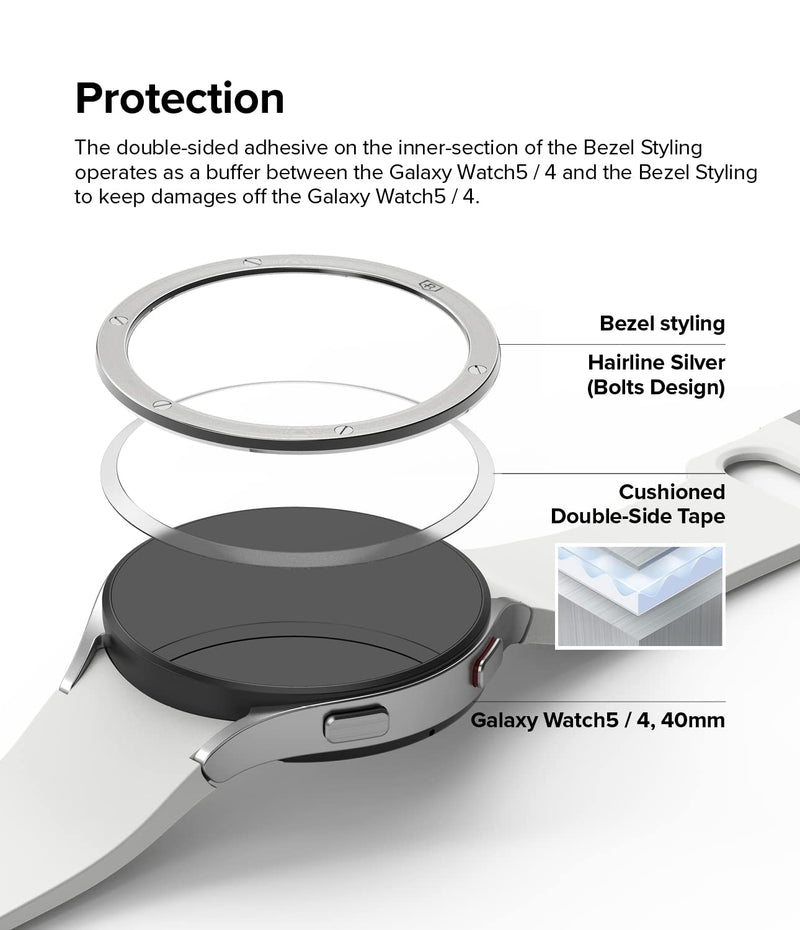 Ringke for Samsung Galaxy Watch 5/4 Case 40mm [Bezel Styling 40-42] | Silver, Premium Stylish Stainless Steel Frame, Luxurious Formal Design, Open Screen Lightweight Cover Silver (40-42)