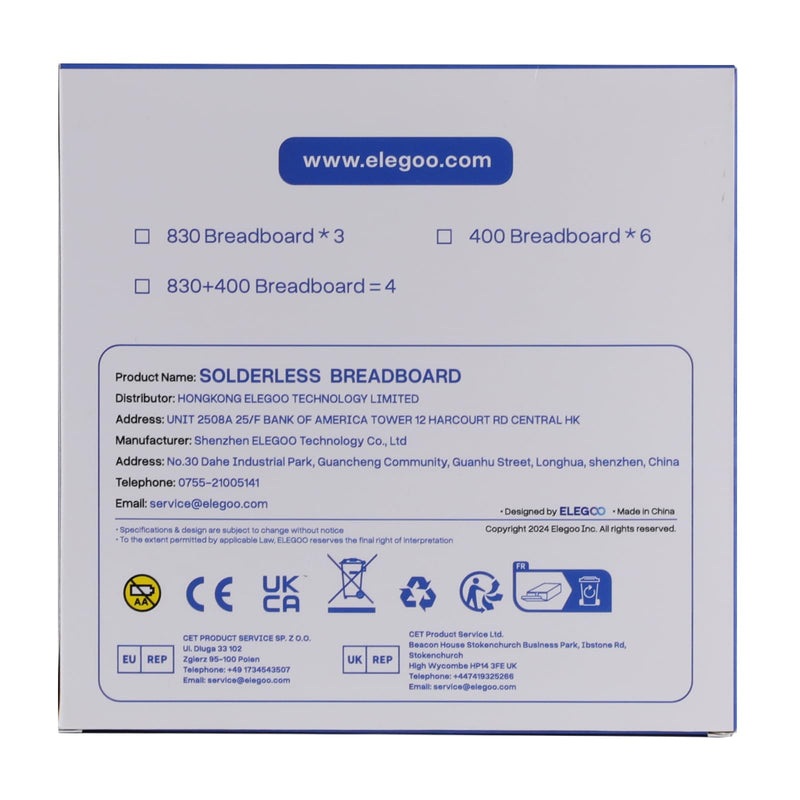 ELEGOO 3 Breadboard 830 Pin Solderless Prototype PCB Board Kit for Arduino Proto Shield Distribution Connection Blocks