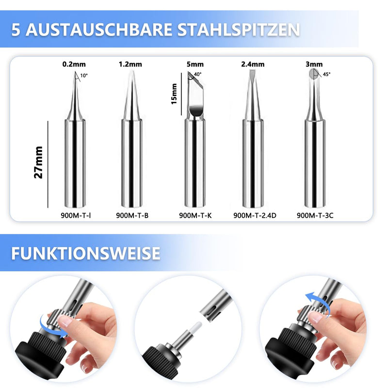 [AUSTRALIA] - 80 W LCD Soldering Iron Set, Soldering Iron, Soldering Set, Temperature Adjustable 180-520 °C Soldering Iron Set with On/Off Switch, Soldering Iron with 5 Tips, 50 g Soldering Wire, Desoldering Pump 80w 