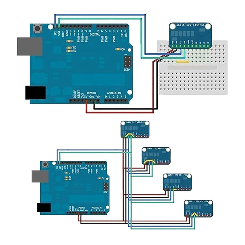 3 x ADS GERUI-1115 (16 Bit) analogue-digital converter ADC development board module, low power consumption (20uA), can be used on current detection and portable low-speed instruments