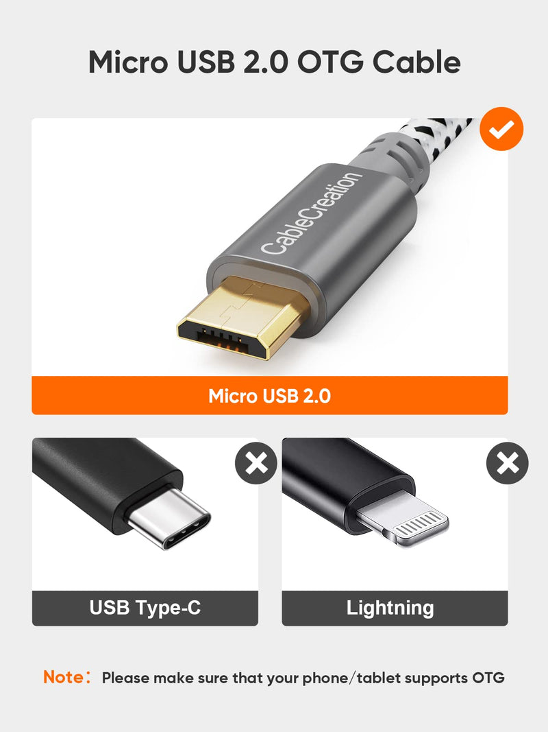CableCreation Micro USB 2.0 OTG Cable Braided On The Go Adapter Micro USB Male to USB Female Compatible with Samsung S7, Flash Drive, Mouse, Keyboard, Game Controller, Aluminum Space Gray