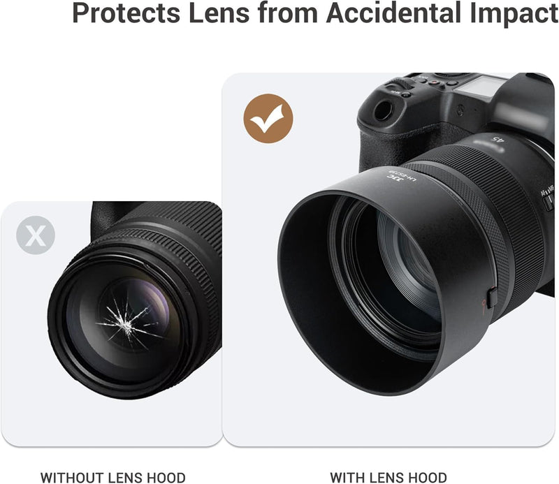 [AUSTRALIA] - JJC ES-73B Reversible Lens Hood Shade Protector for Canon RF 45mm RF45mm F1.2 STM Replaces Canon ES73B, Compatible with 67mm Filters & Lens Caps, No Vignetting Round Shape 