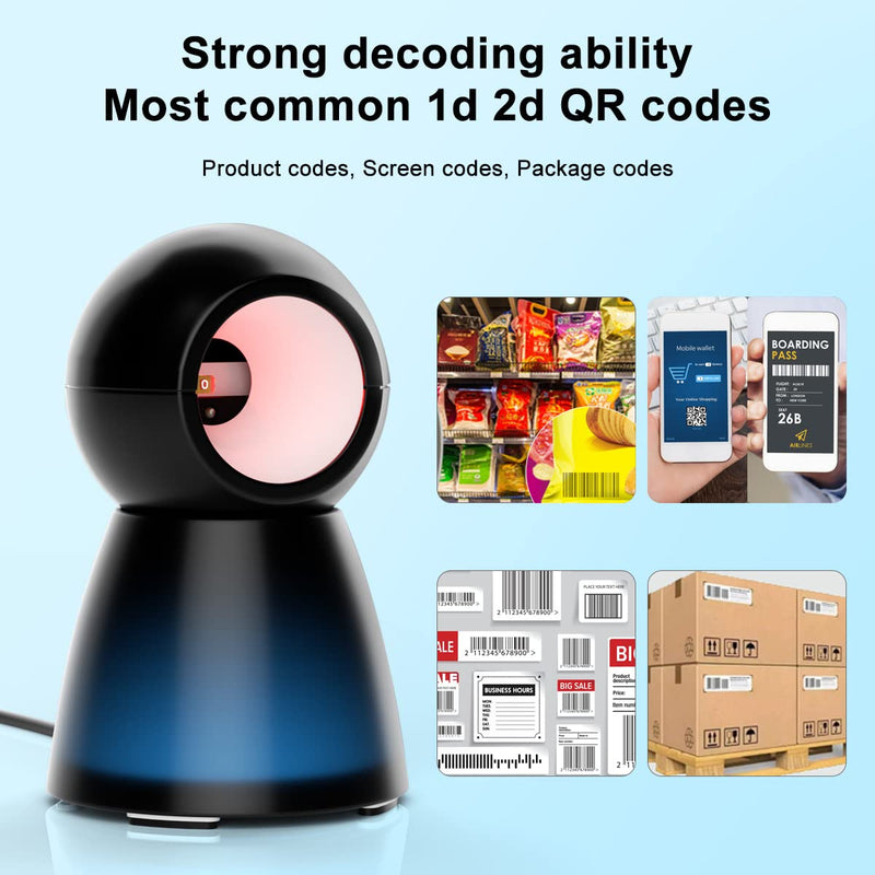 Handsfree 2D QR Barcode Scanner, TEEMI USB Wired Omnidirectional Desktop Bar Code Reader Scanner Screen Scanning CMOS Imager Presentation Bar Code Reader Compact Size, TMSL-73 black