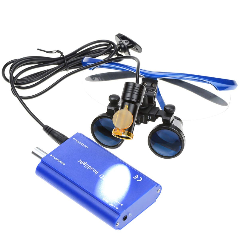 [AUSTRALIA] - BONEW 3.5X Surgical Binoculars Optical Glass Magnifier + 5W LED Headlight Powerful Light with Clip Type + Cloth Pouch DY-008 (Blue) Blue 