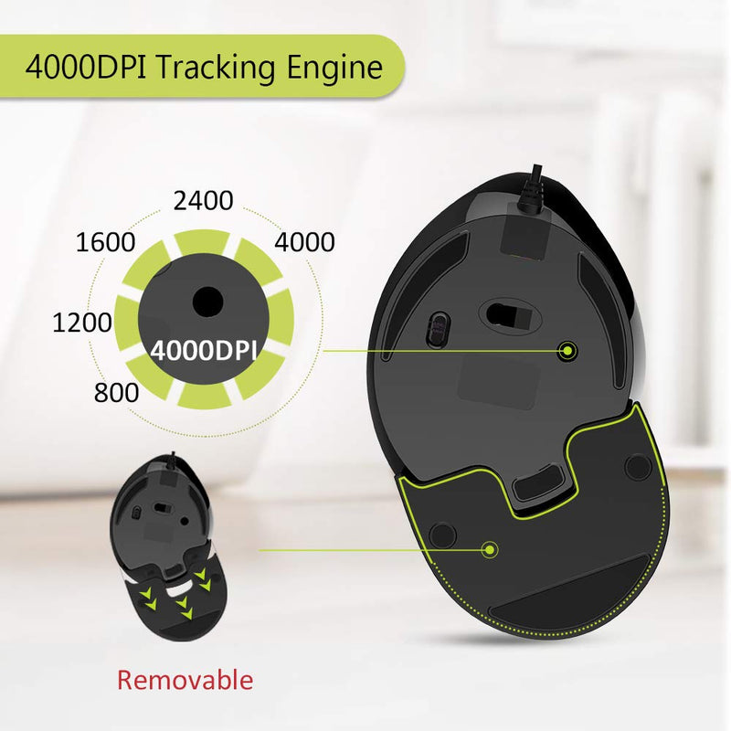 DELUX Wired Ergonomic Vertical Mouse, Large RGB Ergonomic Computer Mouse with 6 Buttons, Removable Wrist Rest, 4000DPI and On-Board Software Reduce Hand Strain,for Carpal Tunnel(M618Plus RGB-Black) Wired with RGB