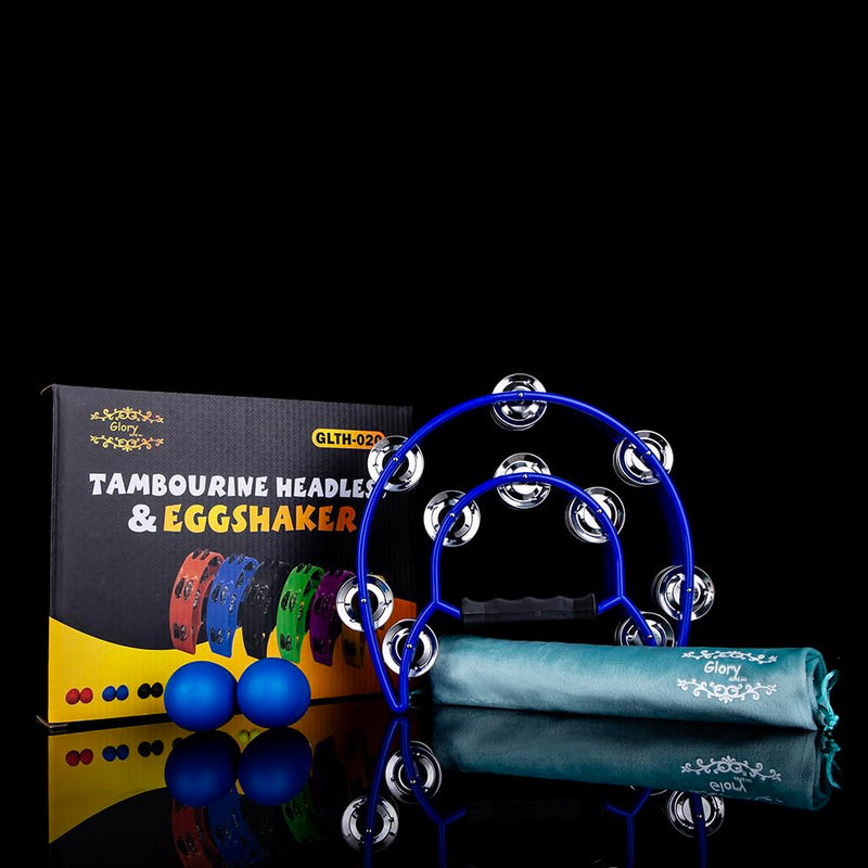[AUSTRALIA] - Glory Double Row Tambourine, Half Moon Double Row Metal Jingles Hand Held Instruments Percussion with Handle Grip, Tambourines for Adults, Party,Gift,Blue Blue 