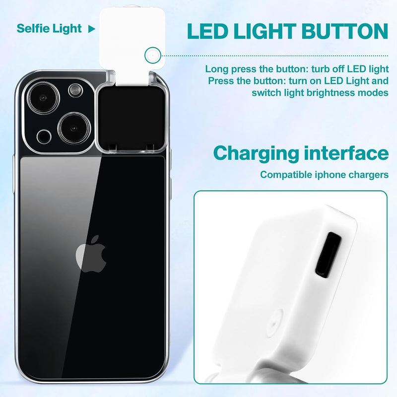 [AUSTRALIA] - Selfie Light for iPhone 15 Case with LED Built-in Light-Up Rechargeable for TIK Tok/Stream/Makeup/Live/Video- Selfie (2 Models, 3 Level Brightness) (Clear, for iPhone 15) Clear 
