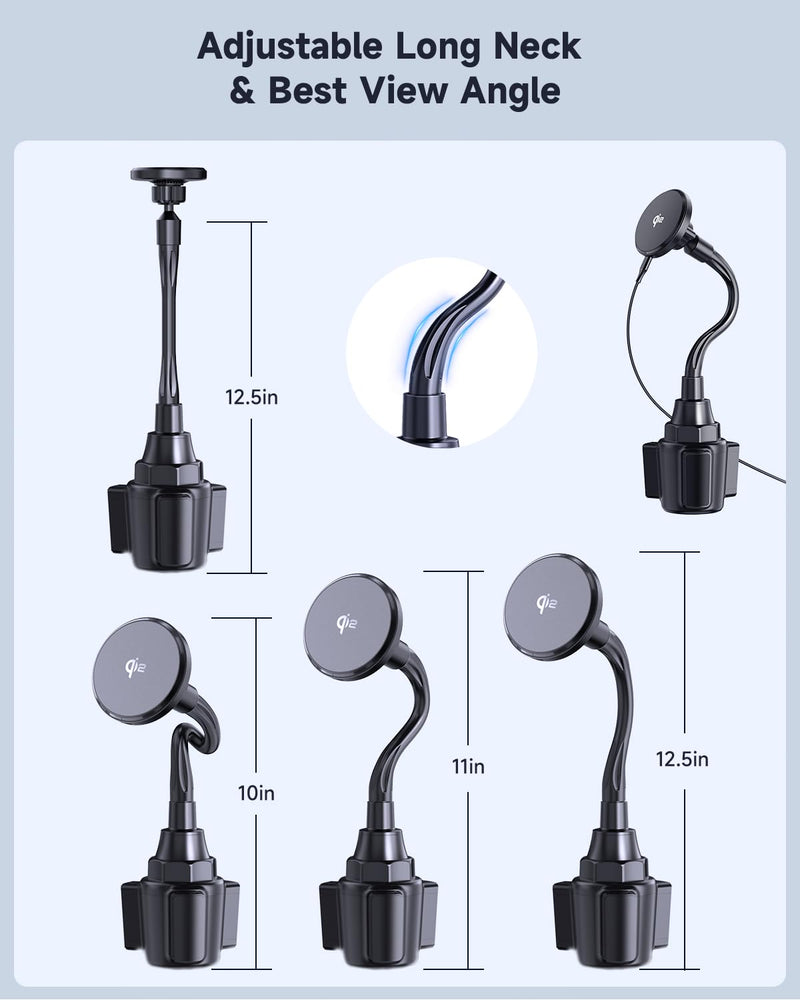 Upgraded Qi2 15W for Magnetic Cup Holder Charger, [More Stable & Faster Charging] Magnetic Car Mount Charger 15W Fast Charging with Adjustable Gooseneck for iPhone 17 Pro Max Air 16-12 Series