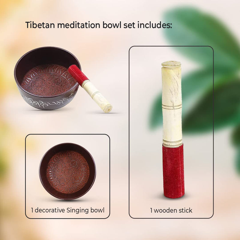 Hand Painted Metal Tibetan Singing Bowl Set - Large 7" Musical Instrument for with Wooden Stick Mallet - For Meditation Yoga and Healing - Om Mani Padme Hum Peace