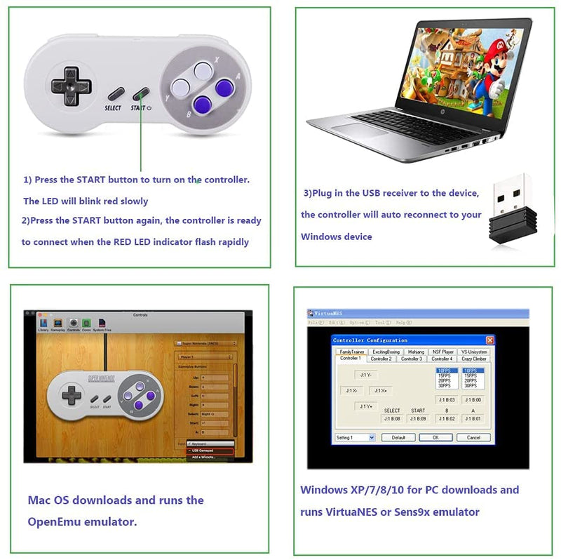 Retro Wireless SNES USB Controller, kiwitatá Rechargeable SNES Classic USB PC Game Pad Emulator Controller for Windows PC MAC,Raspberry PI