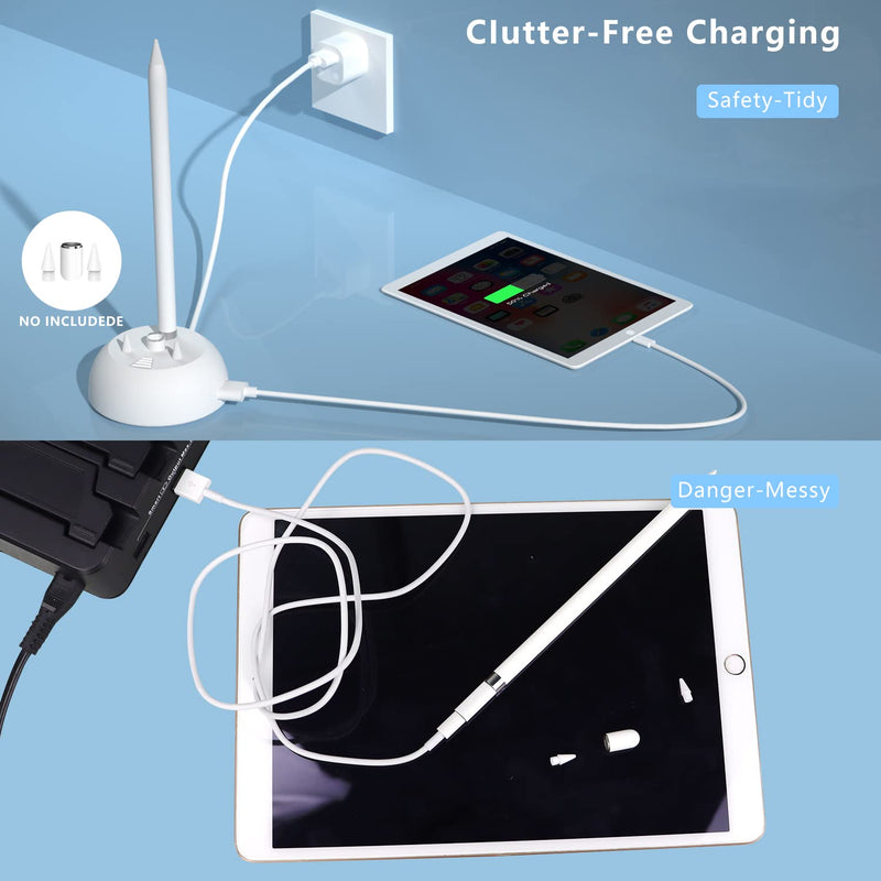Charger Stand for Apple Pencil Charging Stand Compatible with iPad Pencil 1st Generation Adapter iPad Pen iPencil Charging Dock Station with led Charging Indicator&Pencil Tips Cap Holder&USB Port