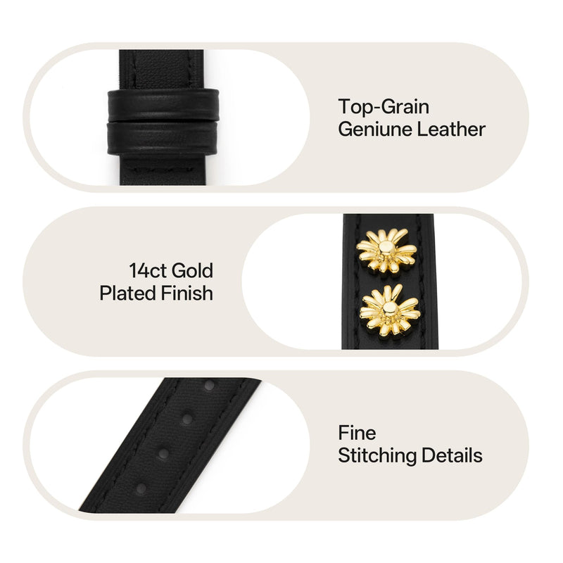 Daisy Genuine Leather Watch Band for Women Compatible with Apple Watch 38/40/41/42/44/45/46/49mm, for iWatch 11/10/9/8/7/6/5/4/3/2/1 Ultra SE, Copper Flower Strap Black & Gold 42(Series 10-11)/38/40/41mm