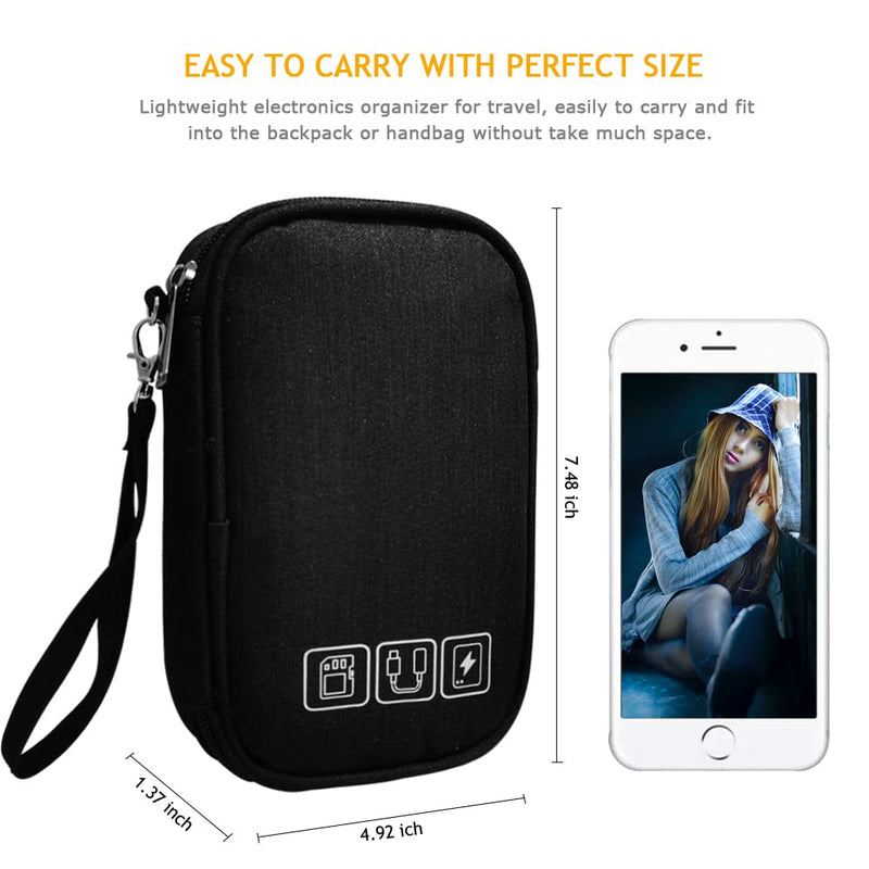 Electronic Organizer Bag Cable Organizer Travel Cord Organizer Case Pouch Portable Carrying Case for Charger Hard Drive Earphone USB SD Card (Black) Black