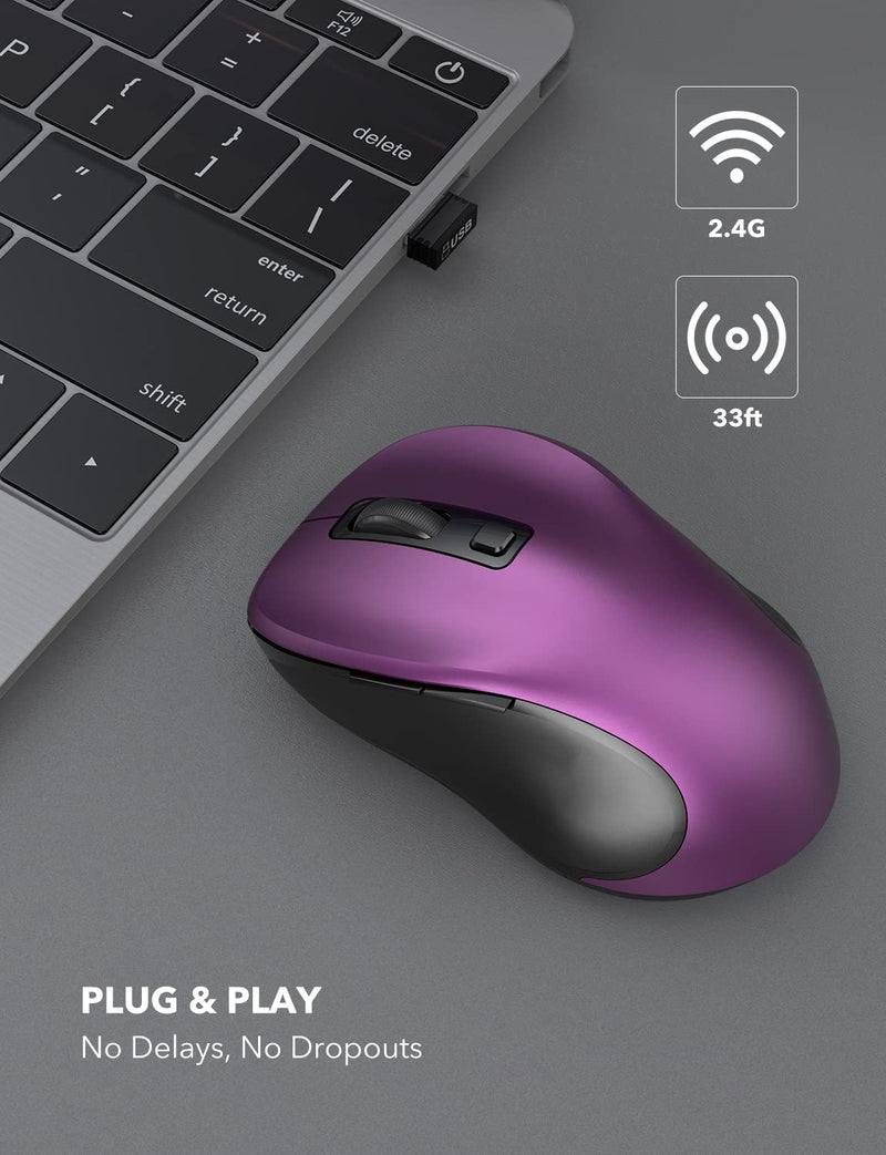 Wireless Mouse for Laptop, Trueque 2.4GHz Ergonomic Computer Mouse with 3 Adjustable DPI Levels, Page Up & Down Buttons, USB Mouse for Chromebook, PC, Desktop, Notebook, MacBook (Purple) Purple