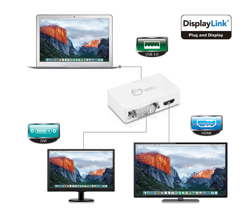 SIIG USB 3.0 to HDMI/DVI Dual Monitor Adapter, 1920x1080p (Full HD) and 2048x1152, Video Graphics Adapter Compatible with DisplayLink Supports MacOS and Windows, JU-H20511-S1 | Add two displays through USB 3.0 on Windows or macOS; Apple M1 support and ...