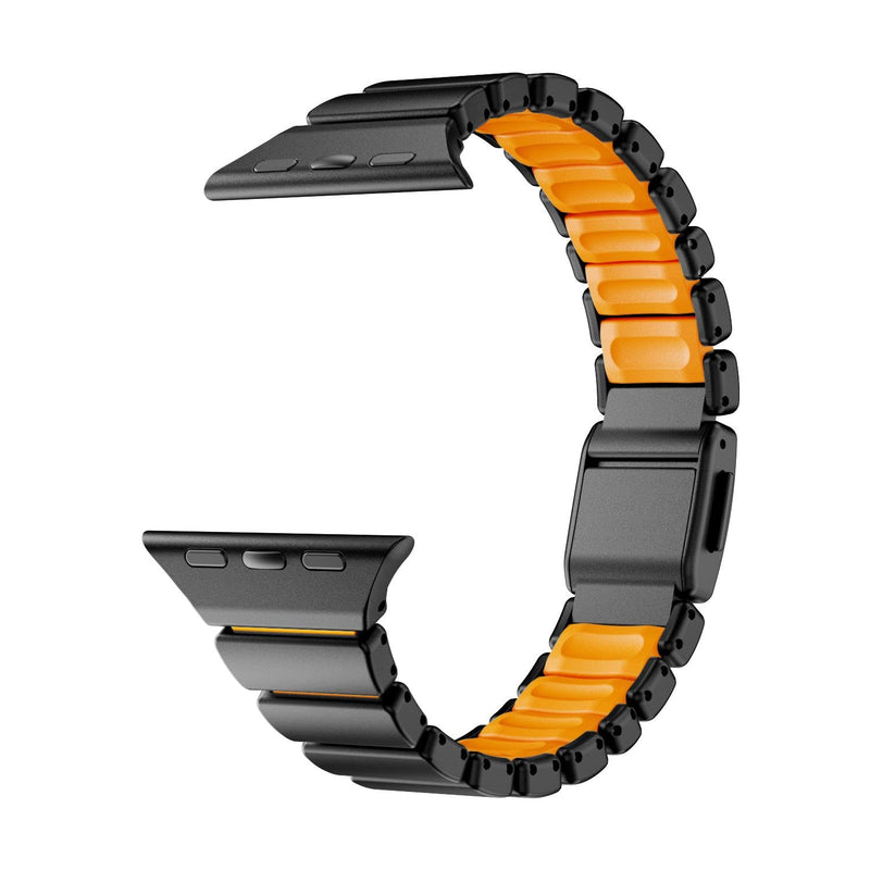 Magnetic Stainless Steel Band for Apple Watch, Black/Orange | Ultra 49mm, Series 10 46mm, Series 9/8/7 45mm, Series 6/SE/5/4 44mm, Dual-Layer Silicone Metal Strap, Secure Magnetic Clasp