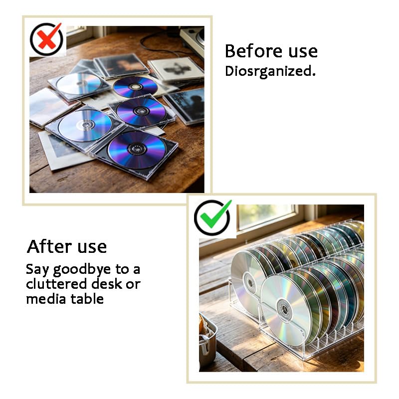 2 Pcs Clear Acrylic CD Holder, DVD/CD Display Rack & Storage Box Holds up to 14 Standard DVD Cases for Media Shelf Storage and Organization