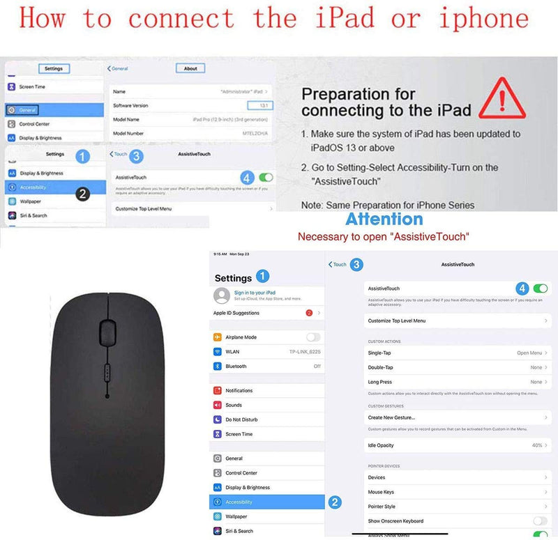 [AUSTRALIA] - Bluetooth Mouse,Rechargeable Wireless Mouse for MacBook Pro/MacBook Air,Bluetooth Wireless Mouse for Laptop/PC/Mac/iPad pro/Computer Black 