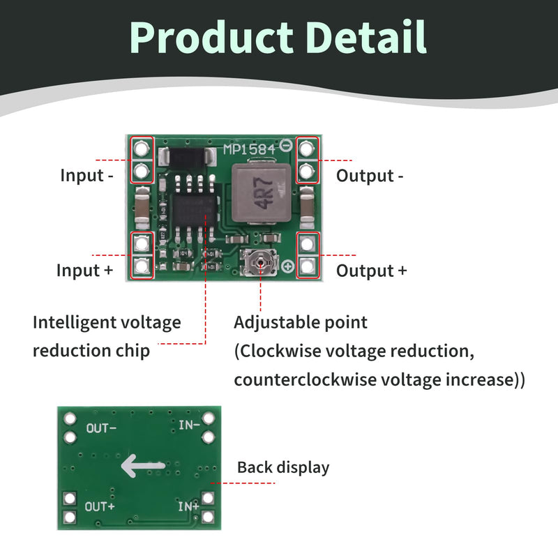 5pcs MP1584EN DC DC Module Adjustable Buck Converter 24V to 12V 9V 5V 3V Converter 4.5V-28V to 0.8V-20V Voltage 3A for Arduino LED DIY Electronics Camera Vehicle Drone Compact