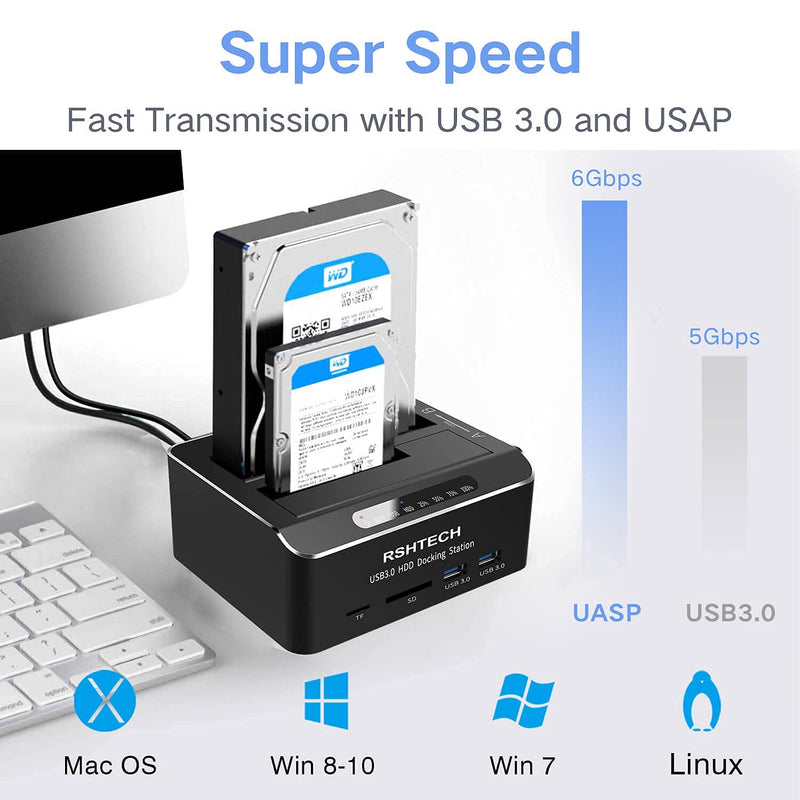 RSHTECH 3.5inch USB 3.0 to SATA External Hard Drive Enclosure+SATA Dual Bay Hard Drive Docking Station