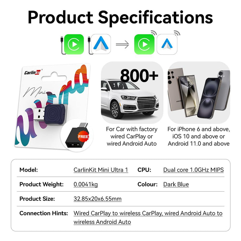 Carlinkit Mini Ultra 1 – Wireless CarPlay & Android Auto Dongle