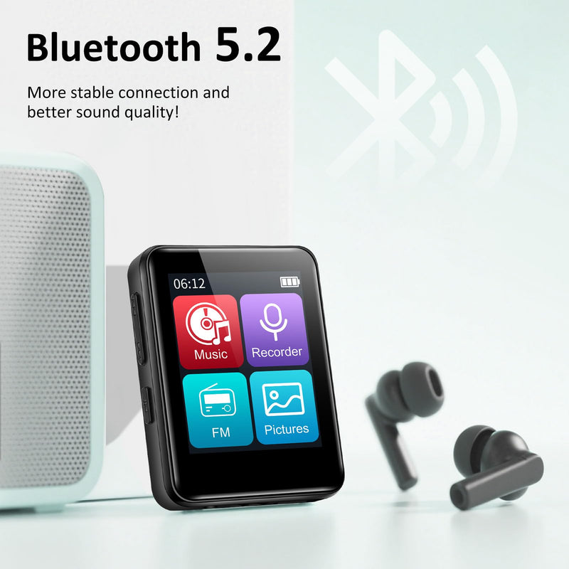 [AUSTRALIA] - 1.8 inch MP3 Player with Bluetooth, 32GB Digital Music Player for Kids, Portable Mini Bluetooth MP3 Player with Speaker Lossless Sound with FM Radio, Voice Recorder, Supports up to 512GB, Black 