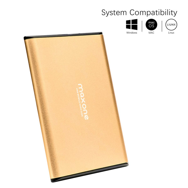 Maxone 500GB Ultra Slim Portable External Hard Drive HDD USB 3.0 for PC, Mac, Laptop, PS4, Xbox one - Gold
