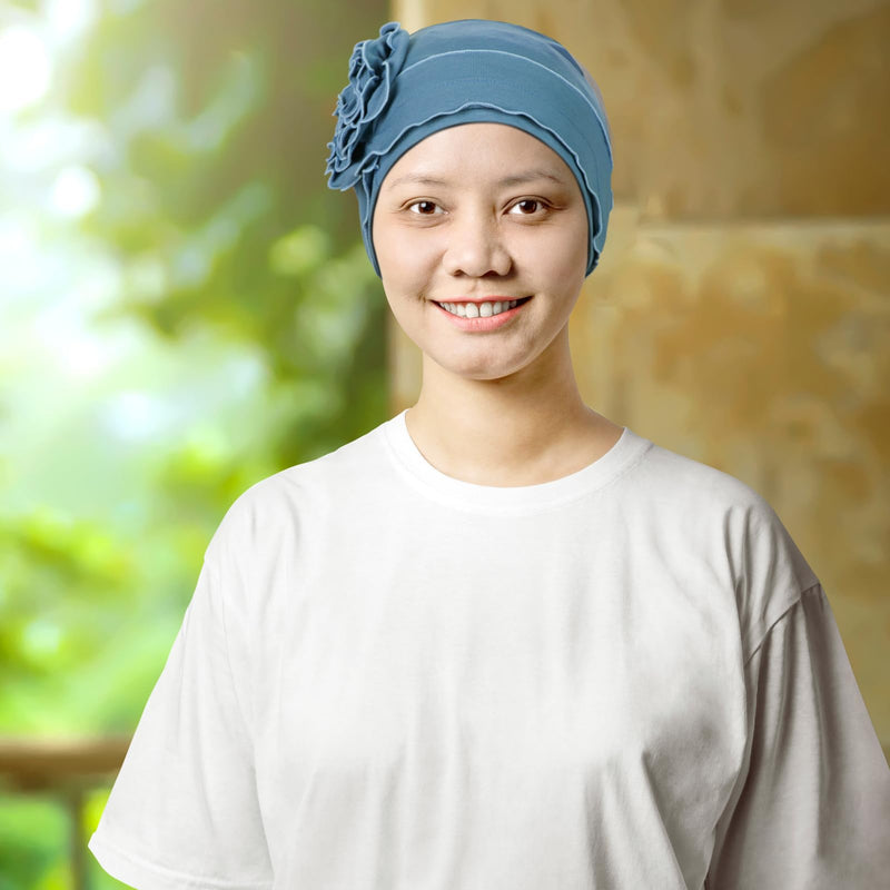 TSKNOMO 4 Pieces Chemo Headwear Set for Women, Breathable Cancer Headwear, Elastic Chemo Hats for Women with Hair Loss Light Grey + Light Purple + Light Blue + Khaki