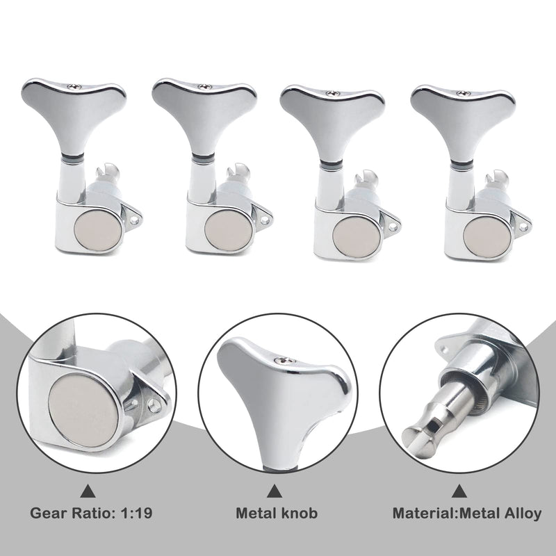 SAPHUE Guitar Bass Tuners(4 for Right) Bass Guitar Tuning Keys,1:19 Ratio Headstock Sealed Machine Head Replacement for Electric Jazz Bass or Precision Instruments(Chrome, 4R) 1:19 (4R) Chrome