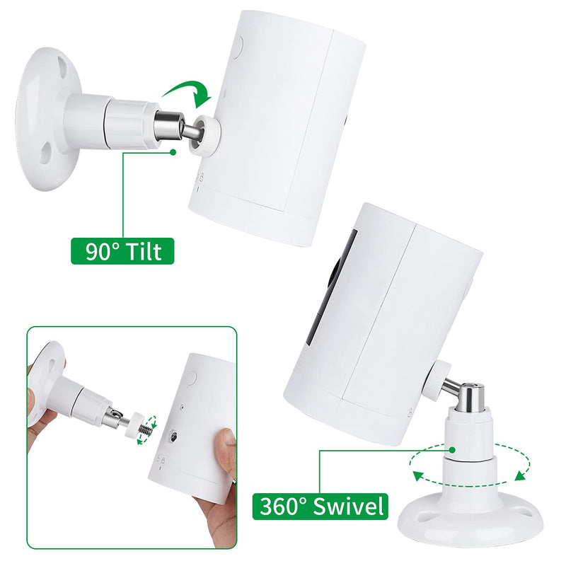 2Pack Adhesive Wall Mount for Ring Stick Up Cam & Ring Indoor Cam(1st Gen), 360 Degree Adjustable Screwless Bracket for Your Ring Surveillance Camera, 2 Ways Installation Without Drilling White