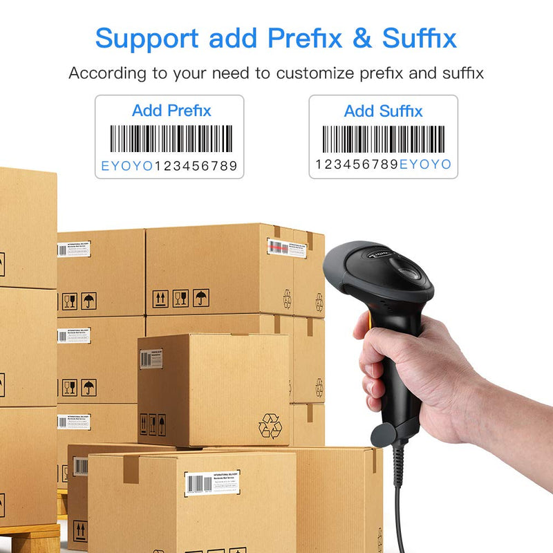 [AUSTRALIA] - Eyoyo EYH2 Handheld USB 2D Barcode Scanner, Wired Automatic QR Code Scanner PDF417 Data Matrix Bar Code Reader with Long USB Cable for POS Mobile Payment, Convenience Store, Supermarket, Warehouse Black 