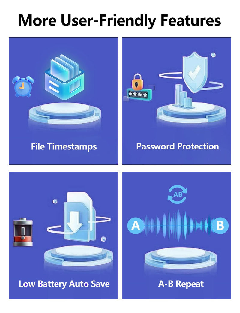 [AUSTRALIA] - 64GB Digital Voice Activated Recorder with Playback - 4552 Hours Audio Recording Device, 3072Kbps HD Dual MIC Tape Recorder Device for Lecture A-B Repeat, MP3 Player, Password,【64GB TF Card Included】 64GB 