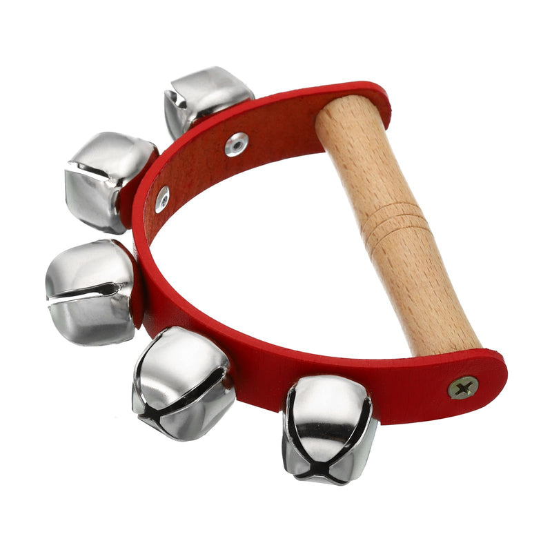 PATIKIL 6pcs Hand Jingle Bells, Hand Bell Handheld Wrist Bells Sleigh Bells Wooden Hand Percussion Instruments Musical with 5 Bells for Music Class Party Christmas, Red 6