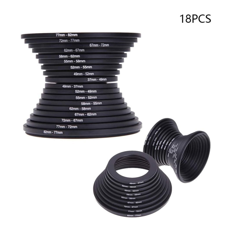 [AUSTRALIA] - Step Up Rings 18Pcs Metal Filter Ring Adapter Set - 9pcs Step Up + 9pcs Step Down Rings (37-82mm), Compatible with Digital SLR Cameras 