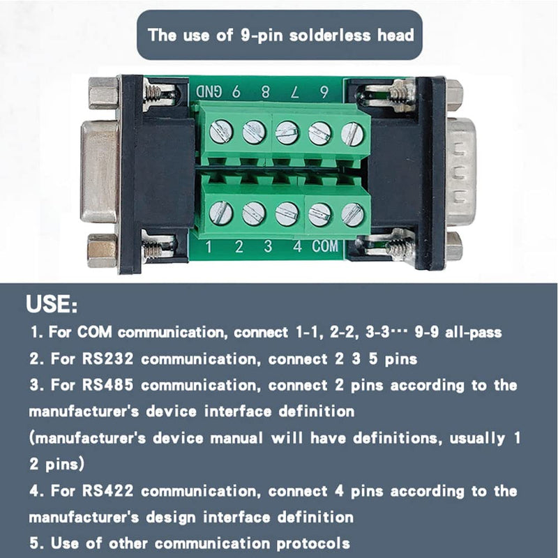 10Pcs RS232 DB9 Male to Female Terminal Breakout Board Connector | Test DB9 pins，for RS232/RS485/CAN/RS422 Serial Signals DB9 Male to Female（10pcs）