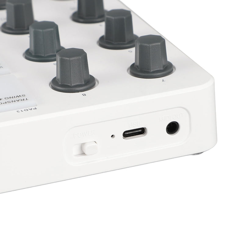MIDI Pad Controller, Portable SMC PAD Bluetooth MIDI Controller with 16 RGB Backlit Pads, 8 Assignable Knobs, Note Repeat, Full Level Buttons, 3.5mm MIDI Output