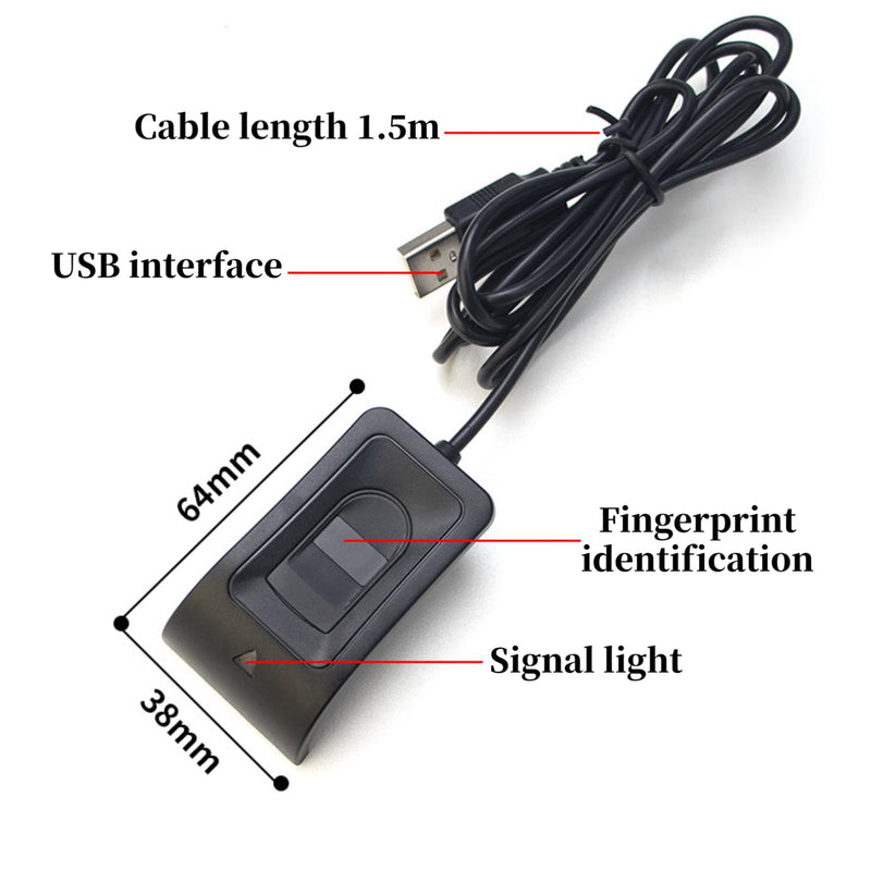 Desktop USB Fingerprint Reader, Computer Fingerprint Key Reader, USB Security Key with Extension Cable for Auto Calibration Recognition, Password