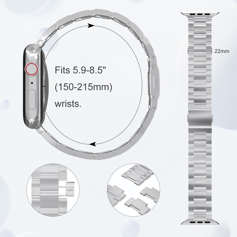 Metal Band for Apple Watch - No Tool Needed Apple Watch Stainless Steel Band - iWatch Magnetic Strap for Ultra/Ultra2 Series 10/9/8/7/6/5/4/SE for iWatch 49mm 46mm 45mm 44mm 42mm 41mm 40mm. Silver 40mm 41mm 42mm
