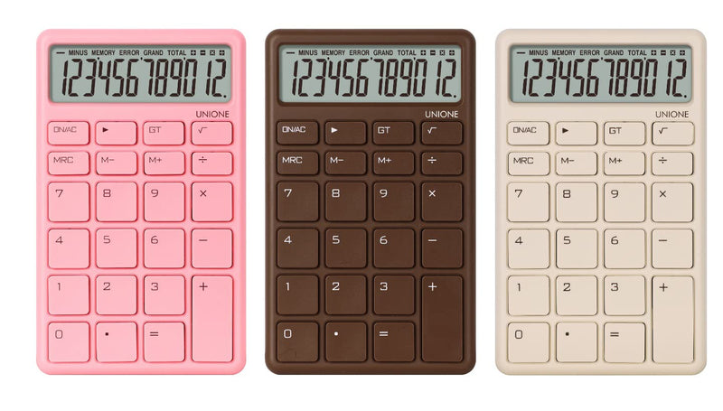 Pocket & Desktop Beige Calculator with a Bright LCD, Dual Power Handheld Desktop. Color. Business, Office, High School