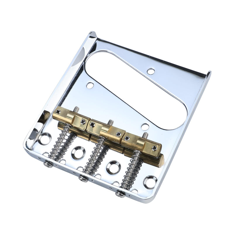 [AUSTRALIA] - Vintage Fixed Guitar Bridge with Brass Compensated 3-Saddle Steel Baseplate 10.8mm Guitar Bridge Compatible with Vintage Telecaster Tele Style Electric Guitar Replacement Parts Chrome 