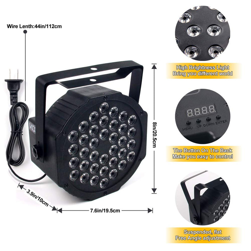 KOOT Stage Lights, 36 X 1W DJ Par Light 7 Channel with Remote and DMX512 Controller Sound Activated RGB Party Lights for Wedding Disco Church Bar