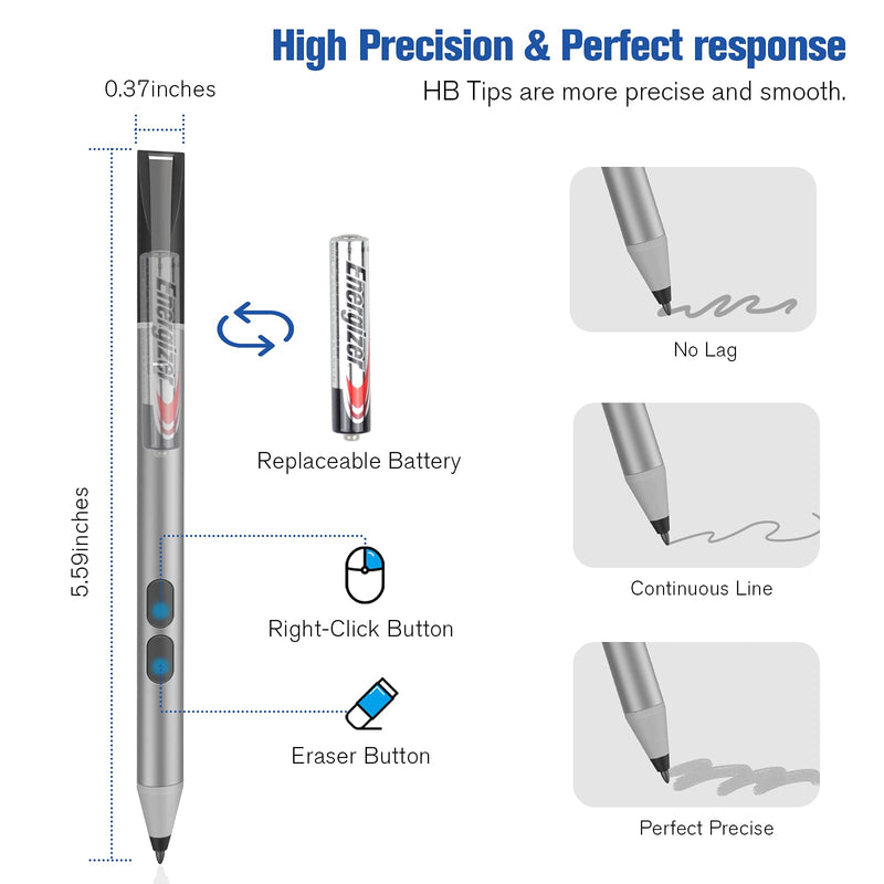 Surface Pro Pen Official Stylus for Microsoft Surface Pro 8/X/7+/6/5/4/3/Surface 3, Surface Go 3/2/1, Surface Laptop/Studio/Book 4/3/2/1 with Palm Rejection, 1024 Levels Pressure, 2500h Working Hours Grey