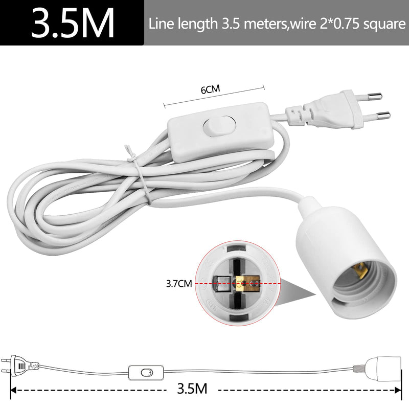 E27 Lamp Holder with Switch Socket Adapter and 3.5 m Power Cable, Lamp Base E 27 Socket Lamp Suspension White for Ceiling Light, Pendant Light and much more