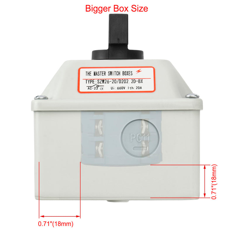 [AUSTRALIA] - Universal Rotary Cam Selector Changeover Switch, SZW26-20/D202.2D, 660V 20A, ON-Off-ON, 3 Position 2 Phase 8 Terminals, with Master Switch Exterior Box (Bigger Box) Bigger Box 